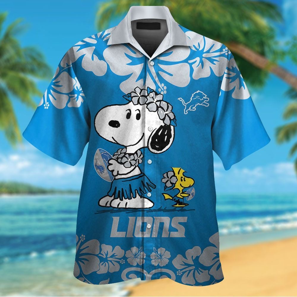 Detroit Lions & Snoopy Short Sleeve Button Up Tropical Aloha Hawaiian Shirts For Men Women Nfl