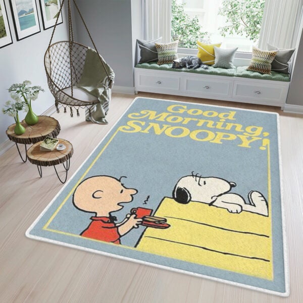 Good Morning Snoopy Charlie Brown Gift Area Rug Living Room,snoopy Charlie Brown Gift For Fan Rug Home Decor Floor Decor