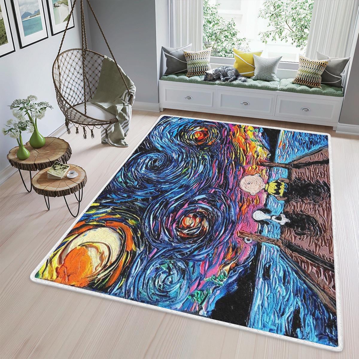 For Snoopy Charlie Brown Starry Night Lover Gift Area Rug Living Room, Snoopy Rug Home Decor Floor Decor