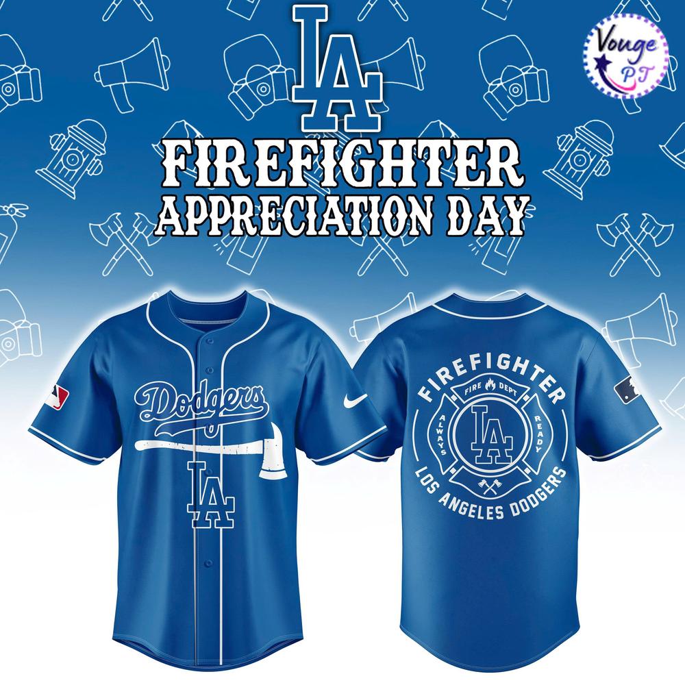 Los Angeles Dodgers Firefighter Application Baseball Jersey 